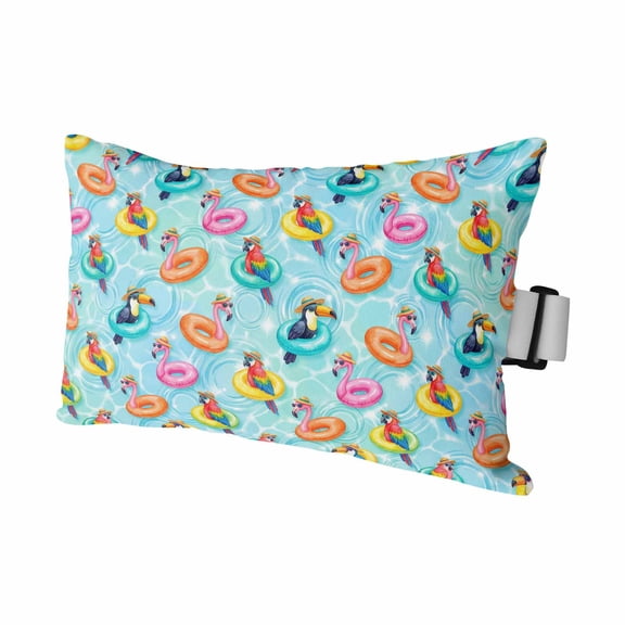 1PCS Outdoor Pillow for Chaise Lounge Chair Summer Pool Float Swim Rings Waterproof Headrest Cushion with Insert Tropical Flamingo Birds Adjustable Lumbar Pillow for Beach Patio Office,11x16in
