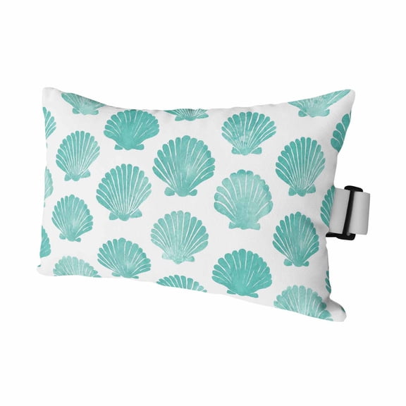 1PCS Outdoor Pillow for Chaise Lounge Chair Summer Turquoise Seashell Waterproof Headrest Cushion with Insert Marine Life Shell Adjustable Lumbar Pillow for Beach Patio Poolside Office,11x16in