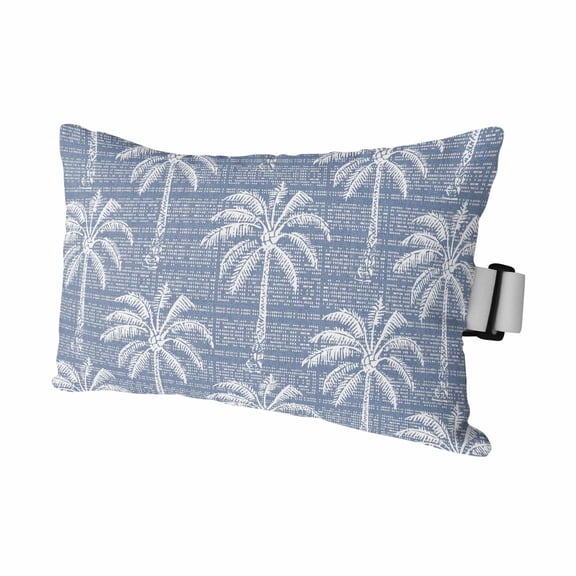 1PCS Outdoor Pillow for Chaise Lounge Chair Summer White Palm Trees Waterproof Headrest Cushion with Insert Rustic Slate Blue Background Adjustable Lumbar Pillow for Beach Patio Office,11x16in