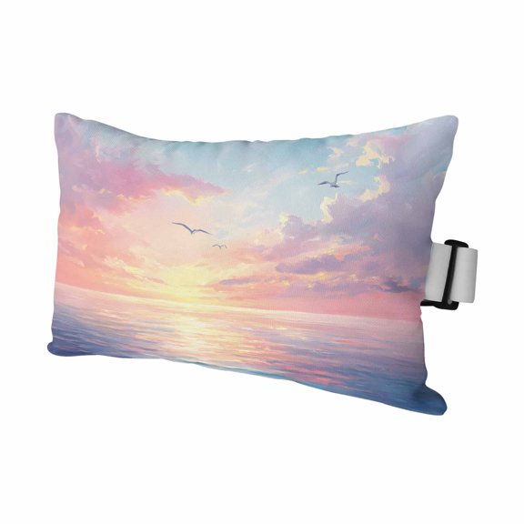 1PCS Outdoor Pillow for Chaise Lounge Chair Sunset Ocean Pink Gradient Waterproof Headrest Cushion with Insert Watercolor Oil Painting Art Adjustable Lumbar Pillow for Beach Patio Poolside Office