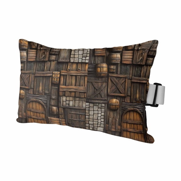 1PCS Outdoor Pillow for Chaise Lounge Chair Vintage Medieval Wooden Door Waterproof Headrest Cushion with Insert Farmhouse Stone Adjustable Lumbar Pillow for Beach Patio Poolside Office,11x16in