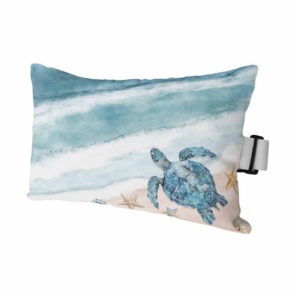 1PCS Outdoor Pillow for Chaise Lounge Chair Watercolor Ocean Theme Beach Turtle Waterproof Headrest Cushion with Insert Marine Starfish Shell Adjustable Lumbar Pillow for Beach Patio Poolside Office