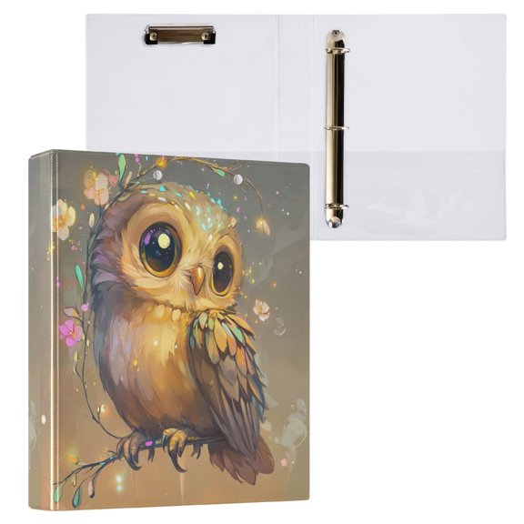 1PCS PVC Hard D-Ring 3 Hole Folder Multifunctional Writing Board File Binder Adorable Owl