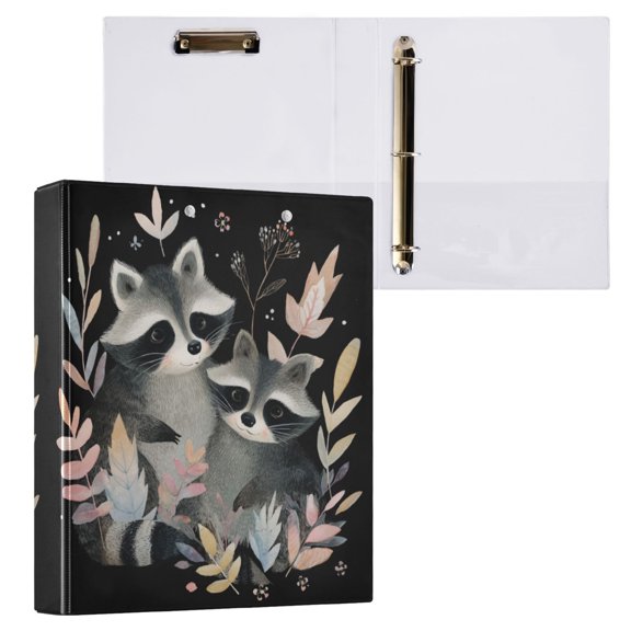 1PCS PVC Hard D-Ring 3 Hole Folder Multifunctional Writing Board File Binder Adorable Raccoons