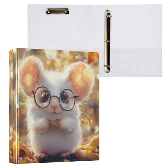 1PCS PVC Hard D-Ring 3 Hole Folder Multifunctional Writing Board File Binder Adorable White Mouse