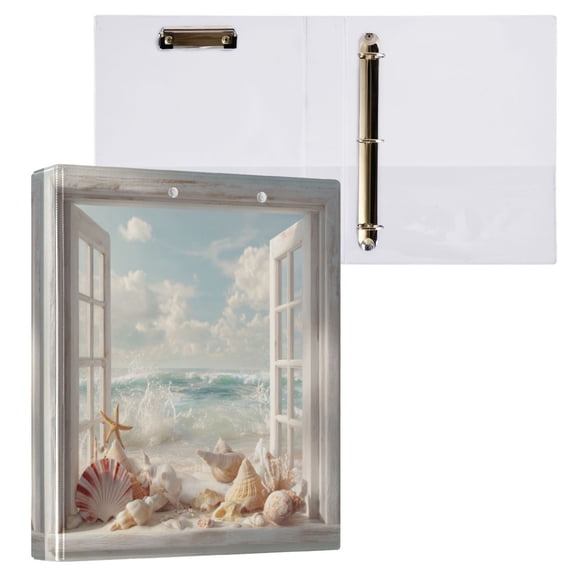 1PCS PVC Hard D-Ring 3 Hole Folder Multifunctional Writing Board File Binder Beach Open Window View
