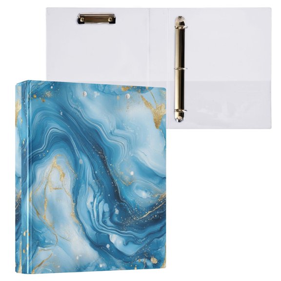 1PCS PVC Hard D-Ring 3 Hole Folder Multifunctional Writing Board File Binder Beautiful Blue Marble