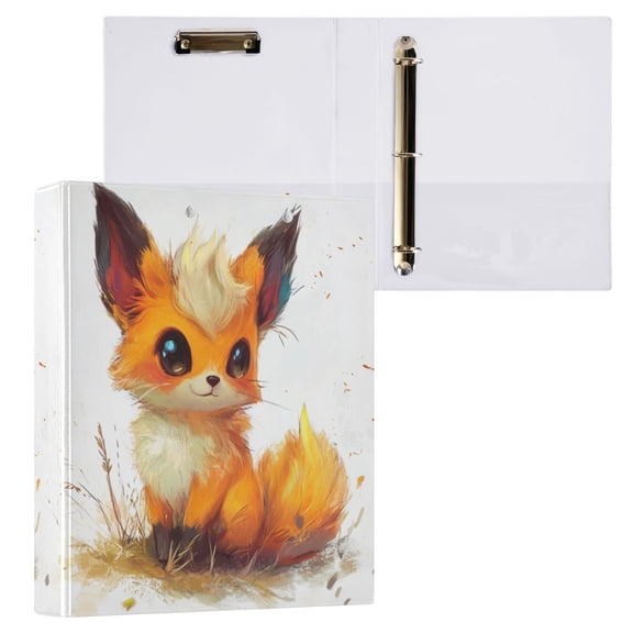 1PCS PVC Hard D-Ring 3 Hole Folder Multifunctional Writing Board File Binder Beautiful Cute Orange Fox