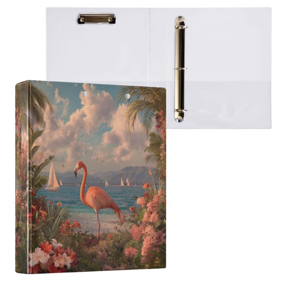 1PCS PVC Hard D-Ring 3 Hole Folder Multifunctional Writing Board File Binder Beautiful Flamingo Standing