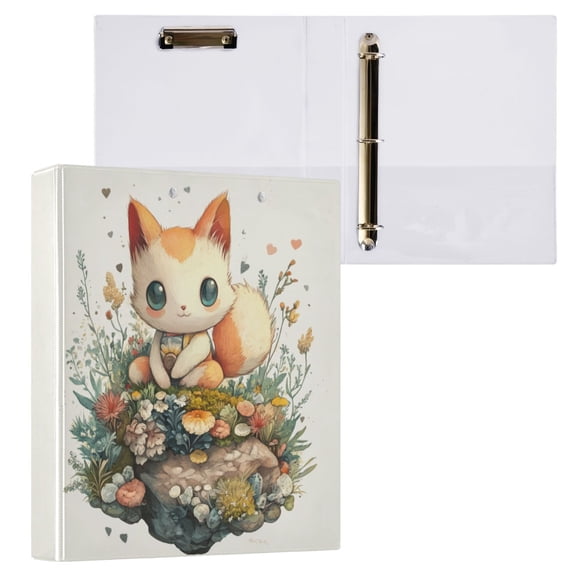 1PCS PVC Hard D-Ring 3 Hole Folder Multifunctional Writing Board File Binder Beautiful Little Orange Fox