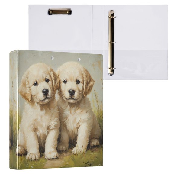 1PCS PVC Hard D-Ring 3 Hole Folder Multifunctional Writing Board File Binder Beautiful Two White Dogs