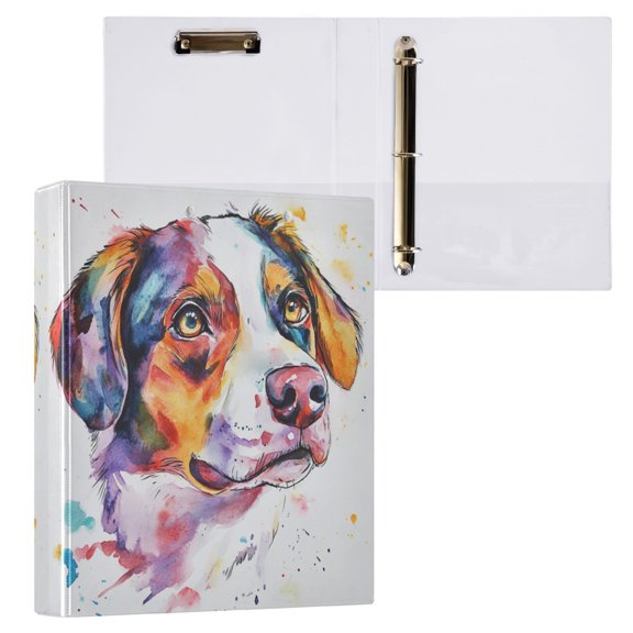 1PCS PVC Hard D-Ring 3 Hole Folder Multifunctional Writing Board File Binder Beautiful Watercolor Dog