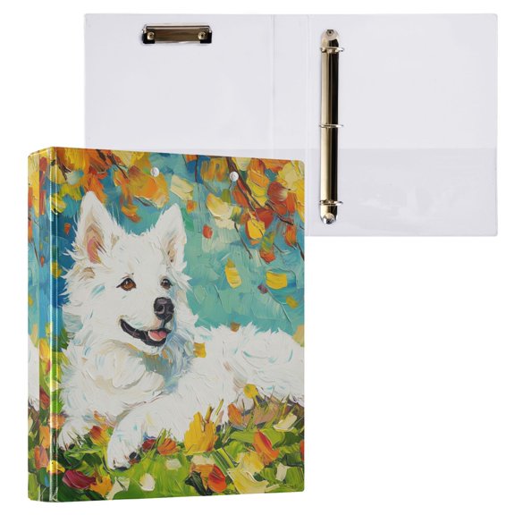 1PCS PVC Hard D-Ring 3 Hole Folder Multifunctional Writing Board File Binder Beautiful White Dog