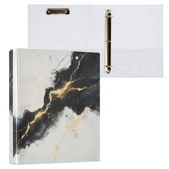 1PCS PVC Hard D-Ring 3 Hole Folder Multifunctional Writing Board File Binder Black Beautiful Marble