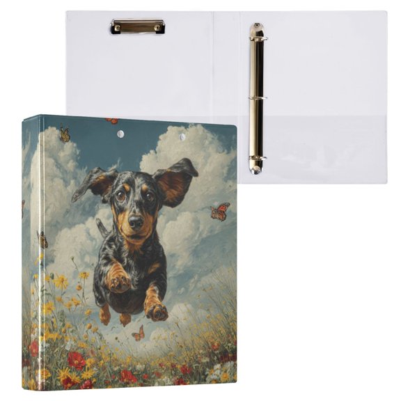 1PCS PVC Hard D-Ring 3 Hole Folder Multifunctional Writing Board File Binder Black Dog