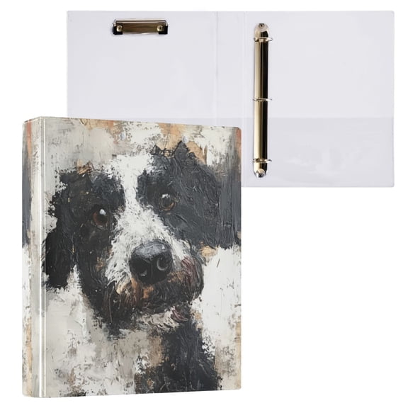 1PCS PVC Hard D-Ring 3 Hole Folder Multifunctional Writing Board File Binder Black and White Cute Dog