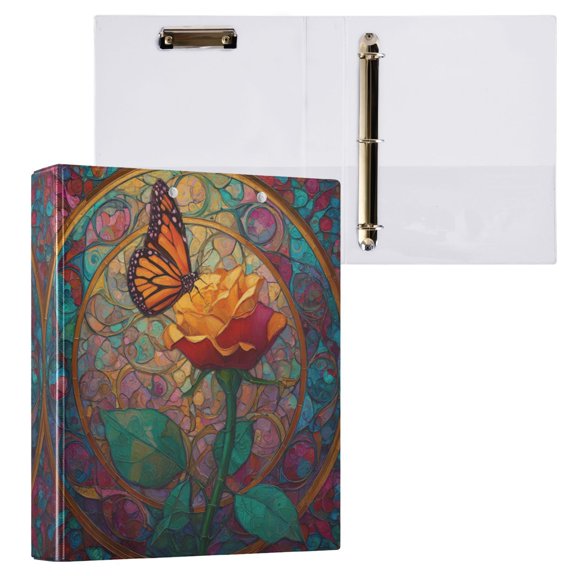 1PCS PVC Hard D-Ring 3 Hole Folder Multifunctional Writing Board File Binder Butterfly Vibrant Wing