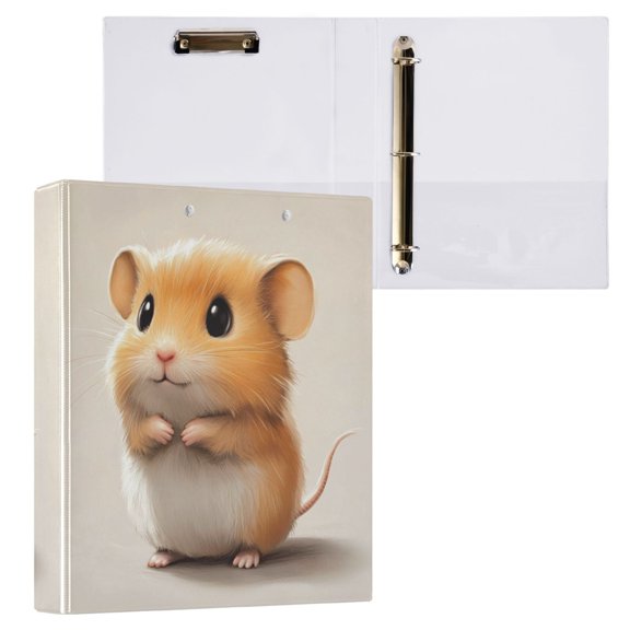 1PCS PVC Hard D-Ring 3 Hole Folder Multifunctional Writing Board File Binder Cartoon Hamster Pattern
