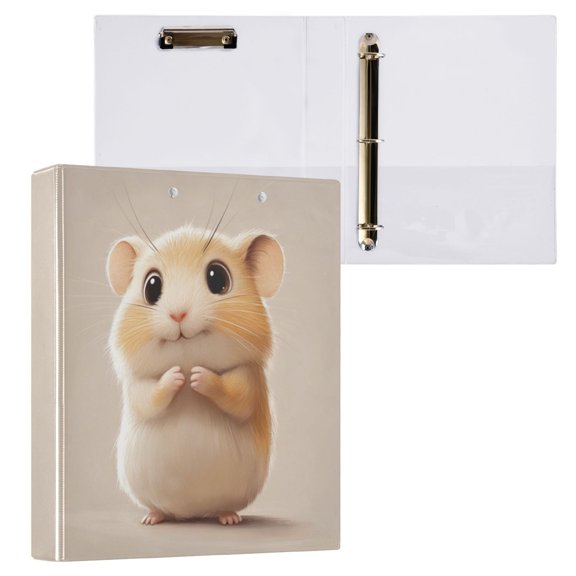 1PCS PVC Hard D-Ring 3 Hole Folder Multifunctional Writing Board File Binder Cartoon Hamster
