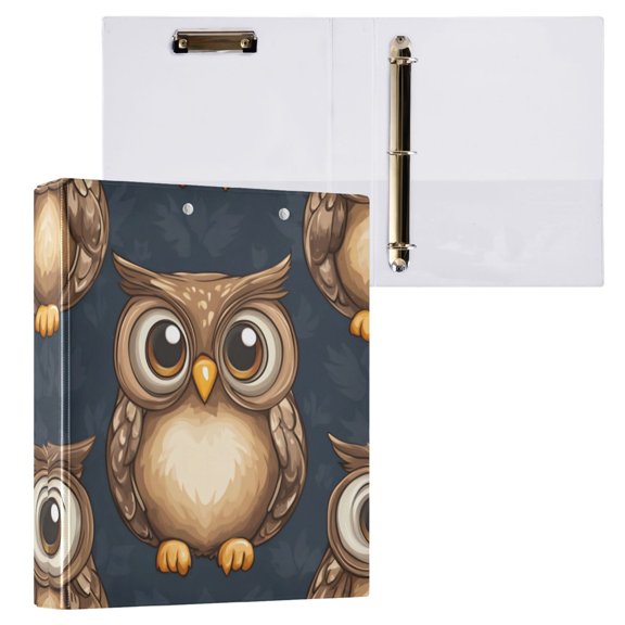 1PCS PVC Hard D-Ring 3 Hole Folder Multifunctional Writing Board File Binder Cartoon Owl