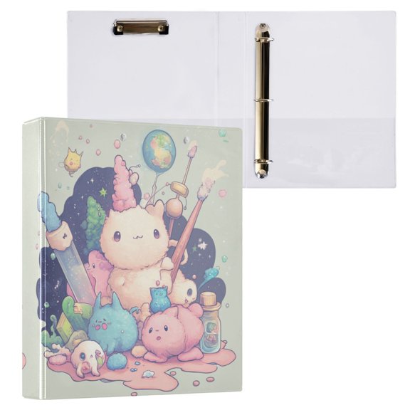 1PCS PVC Hard D-Ring 3 Hole Folder Multifunctional Writing Board File Binder Cartoon Pink Monster