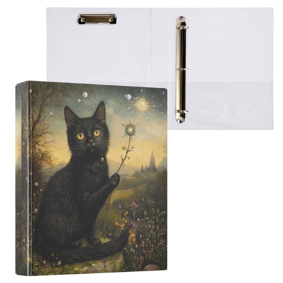 1PCS PVC Hard D-Ring 3 Hole Folder Multifunctional Writing Board File Binder Cartoon Wizard Cat