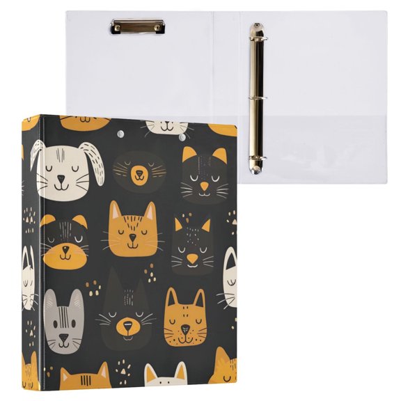 1PCS PVC Hard D-Ring 3 Hole Folder Multifunctional Writing Board File Binder Cats and Dogs