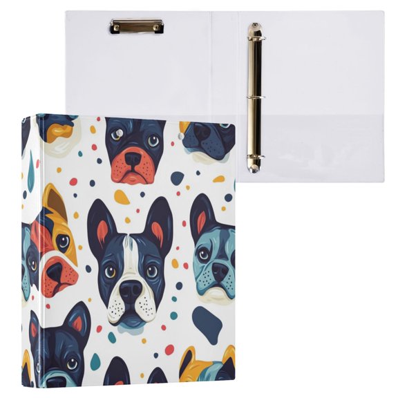 1PCS PVC Hard D-Ring 3 Hole Folder Multifunctional Writing Board File Binder Color Dog Face Pattern
