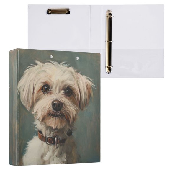 1PCS PVC Hard D-Ring 3 Hole Folder Multifunctional Writing Board File Binder Cute Gray Cartoon Dog