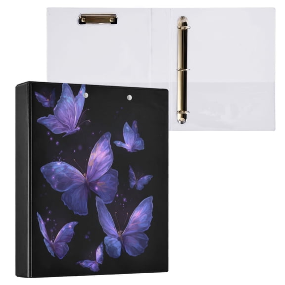 1PCS PVC Hard D-Ring 3 Hole Folder Multifunctional Writing Board File Binder Cute Purple Butterfly Cartoon
