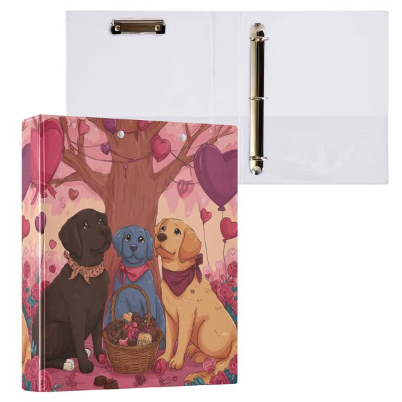 1PCS PVC Hard D-Ring 3 Hole Folder Multifunctional Writing Board File Binder Cute Valentine's Day Dogs