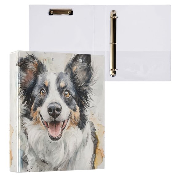 1PCS PVC Hard D-Ring 3 Hole Folder Multifunctional Writing Board File Binder Cute Watercolor Dog