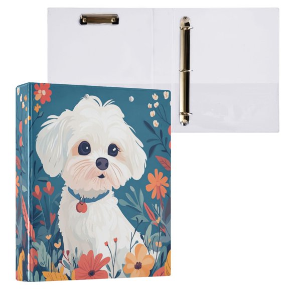 1PCS PVC Hard D-Ring 3 Hole Folder Multifunctional Writing Board File Binder Cute White Dog