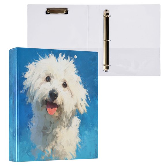 1PCS PVC Hard D-Ring 3 Hole Folder Multifunctional Writing Board File Binder Cute White Little Dog