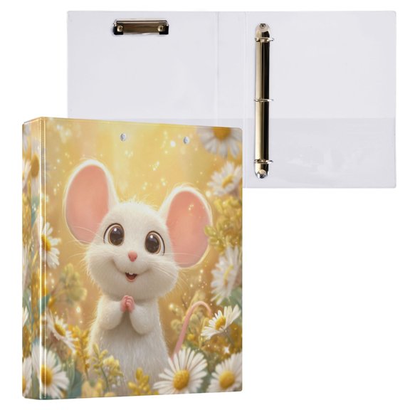 1PCS PVC Hard D-Ring 3 Hole Folder Multifunctional Writing Board File Binder Cute White Mouse