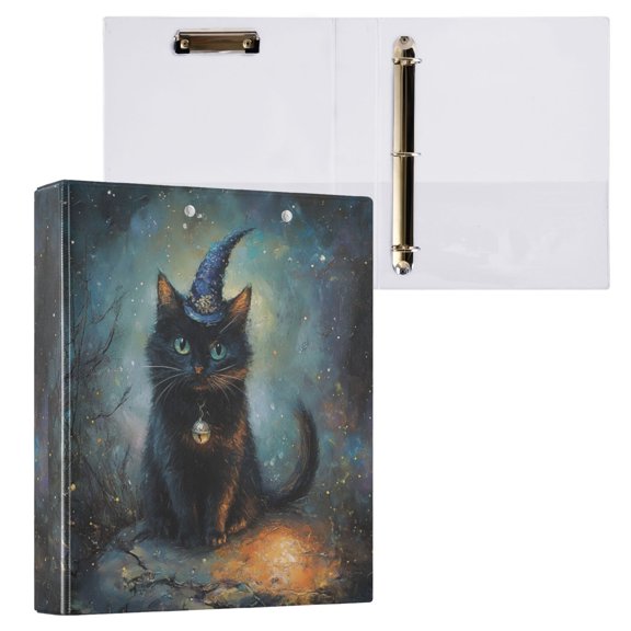 1PCS PVC Hard D-Ring 3 Hole Folder Multifunctional Writing Board File Binder Cute Wizard Cat