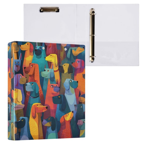 1PCS PVC Hard D-Ring 3 Hole Folder Multifunctional Writing Board File Binder Dog Pattern Colorful