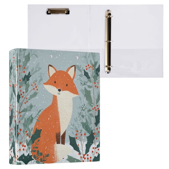 1PCS PVC Hard D-Ring 3 Hole Folder Multifunctional Writing Board File Binder Fox in Snow