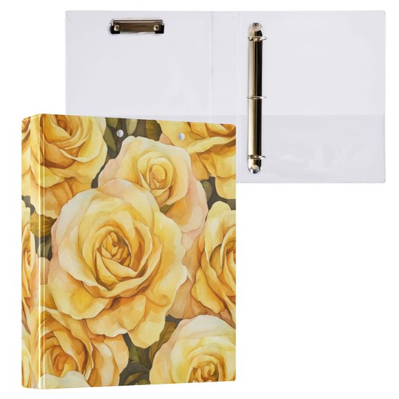 1PCS PVC Hard D-Ring 3 Hole Folder Multifunctional Writing Board File Binder Gold Roses Seamless