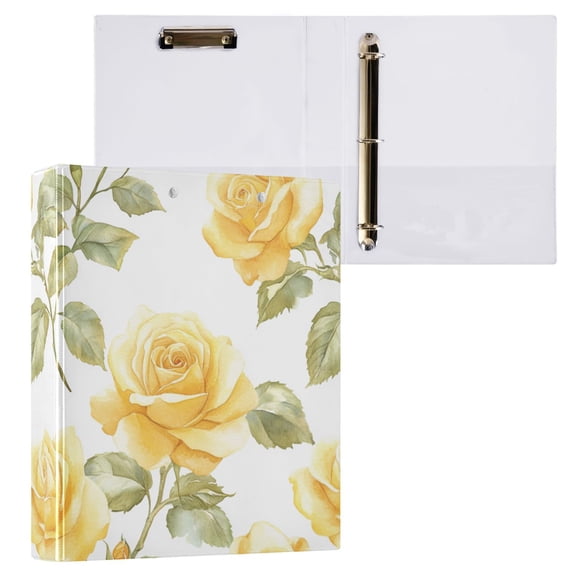 1PCS PVC Hard D-Ring 3 Hole Folder Multifunctional Writing Board File Binder Gold Roses