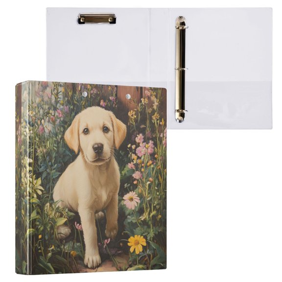 1PCS PVC Hard D-Ring 3 Hole Folder Multifunctional Writing Board File Binder Golden Cute Dog