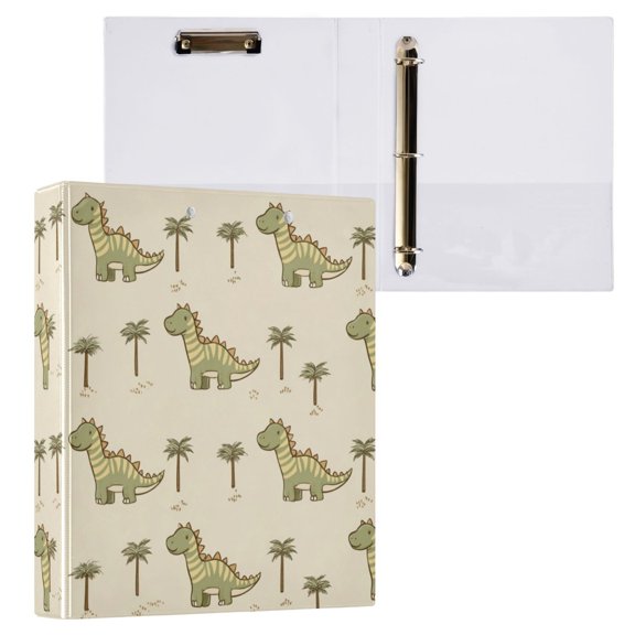 1PCS PVC Hard D-Ring 3 Hole Folder Multifunctional Writing Board File Binder Green Digital Dino Pattern