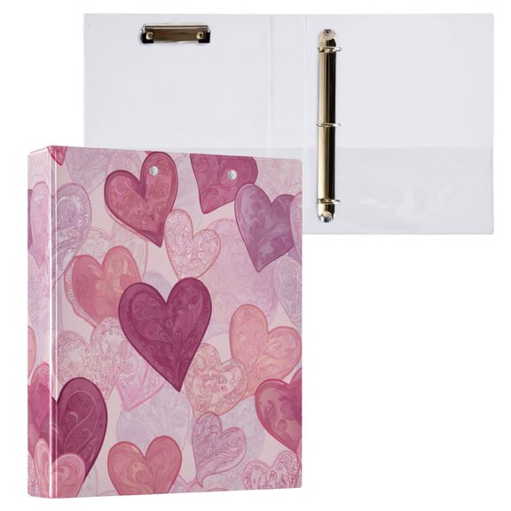 1PCS PVC Hard D-Ring 3 Hole Folder Multifunctional Writing Board File Binder Heart Pattern Digital