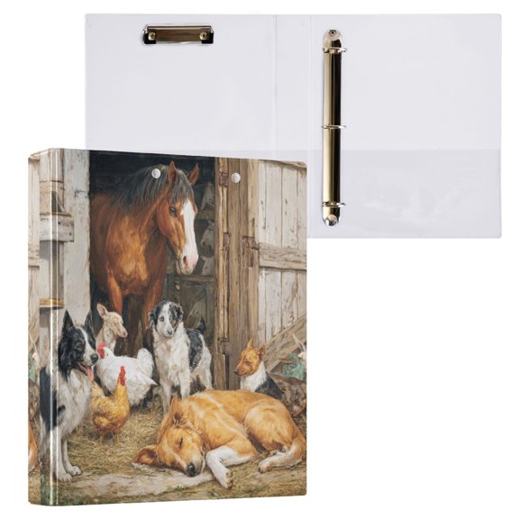 1PCS PVC Hard D-Ring 3 Hole Folder Multifunctional Writing Board File Binder Horses and Dogs