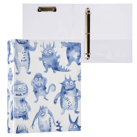 1PCS PVC Hard D-Ring 3 Hole Folder Multifunctional Writing Board File Binder Little Blue Cartoon Monsters