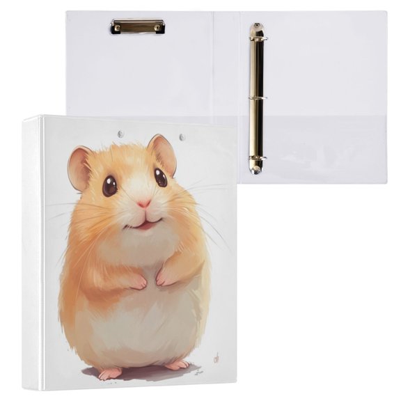 1PCS PVC Hard D-Ring 3 Hole Folder Multifunctional Writing Board File Binder Little Yellow Cartoon Hamster