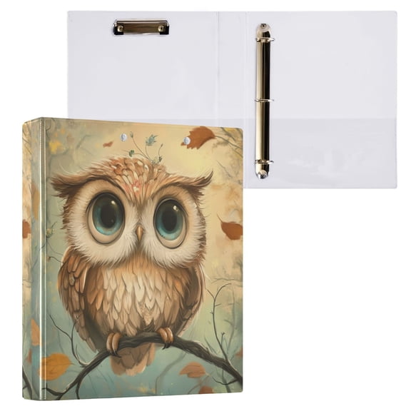 1PCS PVC Hard D-Ring 3 Hole Folder Multifunctional Writing Board File Binder Lovely Brown Owl