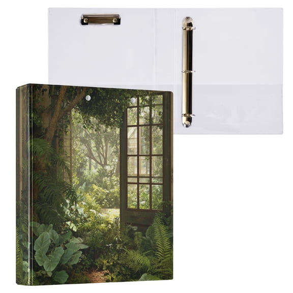 1PCS PVC Hard D-Ring 3 Hole Folder Multifunctional Writing Board File Binder Lush Green Garden Window