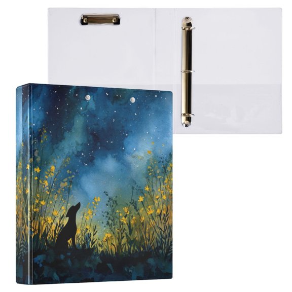 1PCS PVC Hard D-Ring 3 Hole Folder Multifunctional Writing Board File Binder Night Black Dog