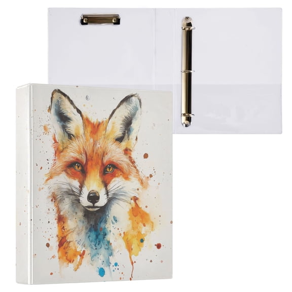 1PCS PVC Hard D-Ring 3 Hole Folder Multifunctional Writing Board File Binder Orange Watercolor Fox